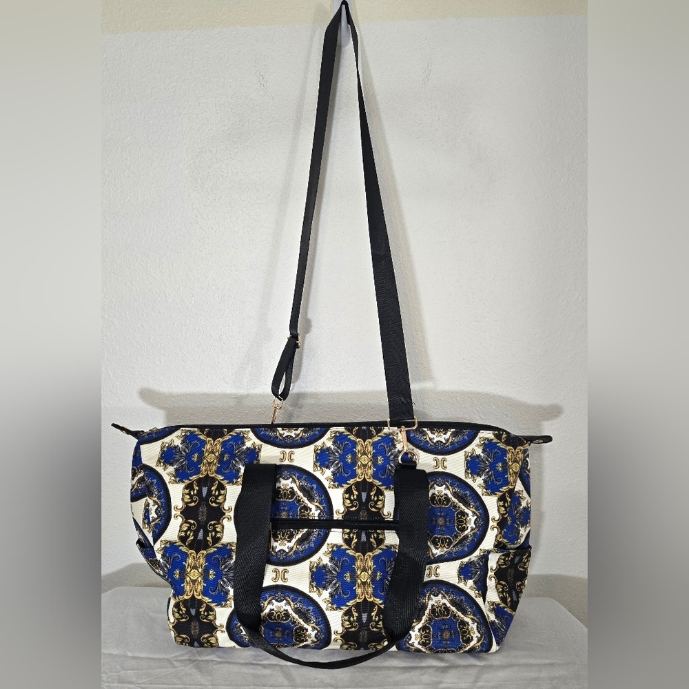 Alice + Olivia Blue Black Gold Patterned Shoulder Bag